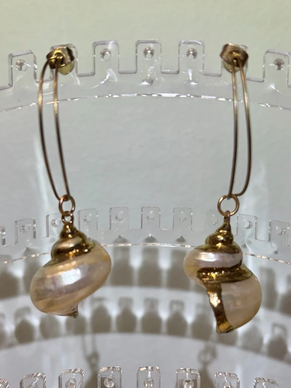 Goldtone & Pearlized SeaShell Drop Hoop Pierced Earrings